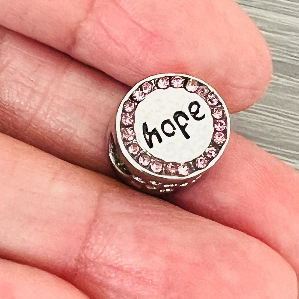 Silver plated paved crystal HOPE  bracelet charm